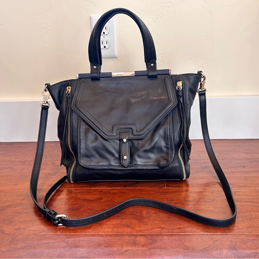 Rebecca Minkoff Satchel Handbag, Black Leather, Medium Sized